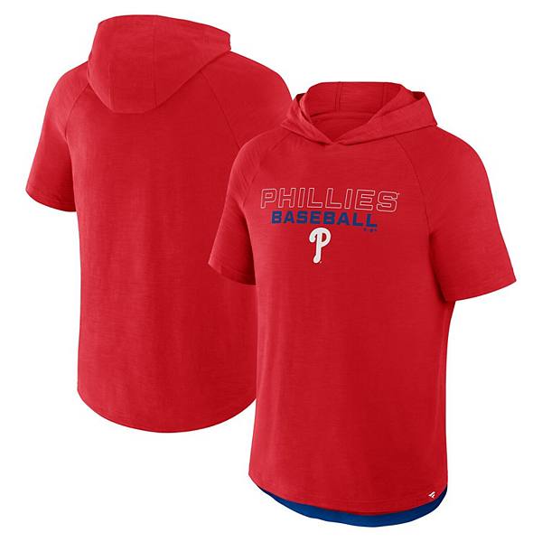 Men's Fanatics Red Philadelphia Phillies Clubhouse Optimal Play Raglan Short Sleeve Pullover Hoodie Fanatics