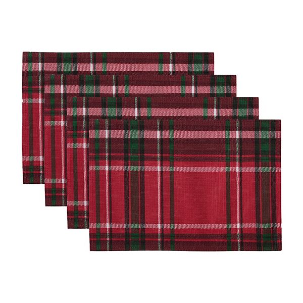 Elrene Home Fashions Pocono Plaid Holiday Fabric Placemats, 13"x19", Set Of 4 Elrene