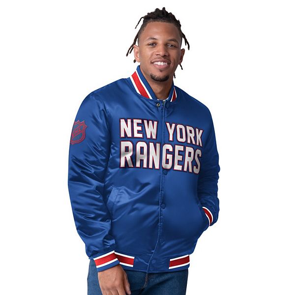 Men's Starter Blue/Red New York Rangers Closer Varsity Reversible Full Snap Jacket Starter