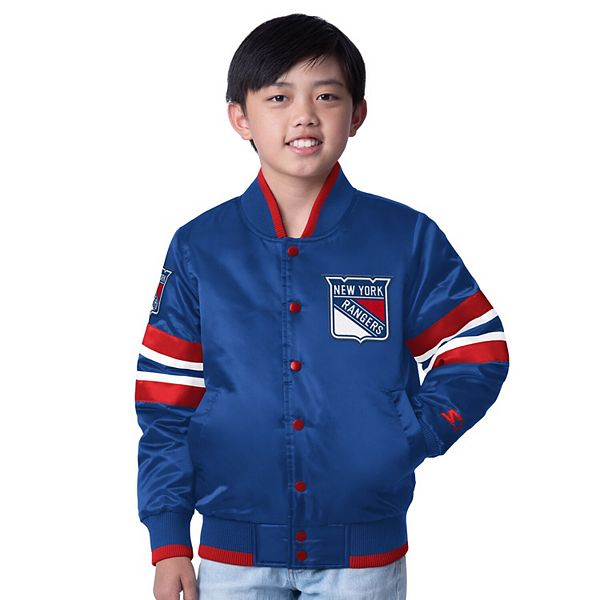 Youth Starter  Blue New York Rangers Scout Varsity Full-Snap Jacket Starter