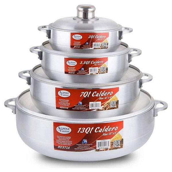 Aramco 8 Piece Alpine Gourmet Aluminum Caldero Set, 2/3.5/7/13 Quart, Silver Alpine Cuisine