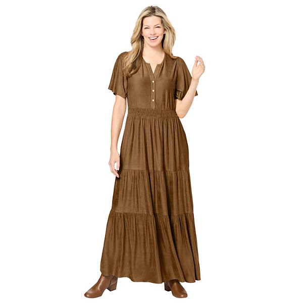 Woman Within Women's Plus Size Faux Suede Tiered Dress Woman Within