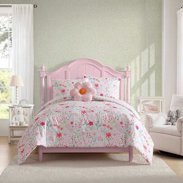 Girls Laura Ashley Sunshine Flowers Bright Pink Full/Queen Comforter Sham Set Laura Ashley Kids