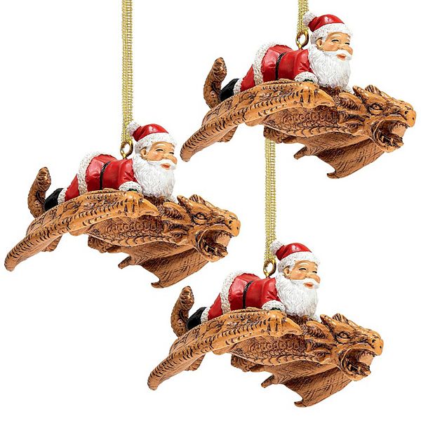 Santa and the Snowdragon 2020 Holiday Gothic Ornament: Set of Three Design Toscano