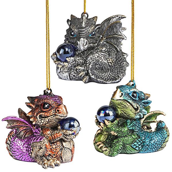 Three Dragon Virtues Gothic Holiday Ornament Set of Three Design Toscano