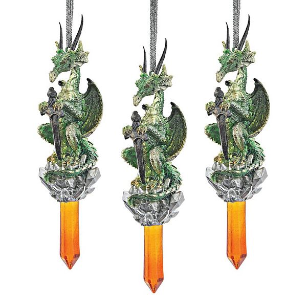 Cicles the Gothic Dragon Collectible Holiday Ornament: Set of Three Design Toscano