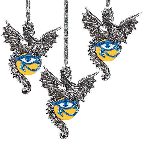 Dragon Defender of the Ancient Amulet 2022 Gothic Christmas Ornaments: Set of Three Design Toscano