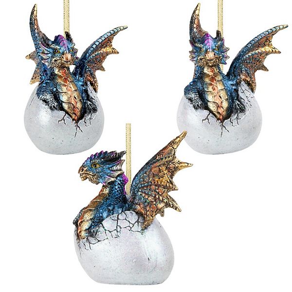 Hard Boiled Dragon Hatchling Holiday Ornament: Set of Three Design Toscano