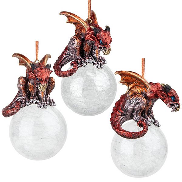 The Pensive Percher Dragon 2018 Collectible Holiday Ornament: Set of Three Design Toscano