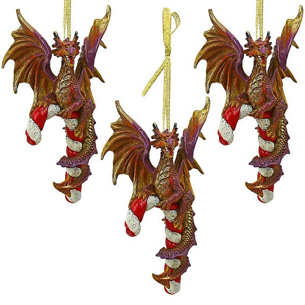 Cane and Abel the Dragon 2017 Holiday Ornament: Set of 3 Design Toscano