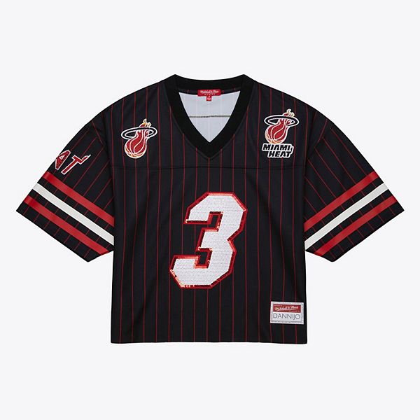 Women's Mitchell & Ness x DANNIJO Dwyane Wade Black Miami Heat Cropped Football Fashion Jersey Mitchell & Ness