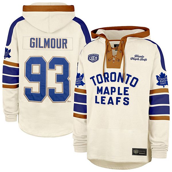 Men's '47 Doug Gilmour Cream Toronto Maple Leafs Blue Line Heritage Name & Number Lace-Up Pullover Hoodie 47 Brand