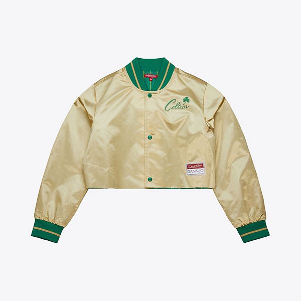 Women's Mitchell & Ness x DANNIJO Gold Boston Celtics Cropped Satin Full-Snap Jacket Mitchell & Ness