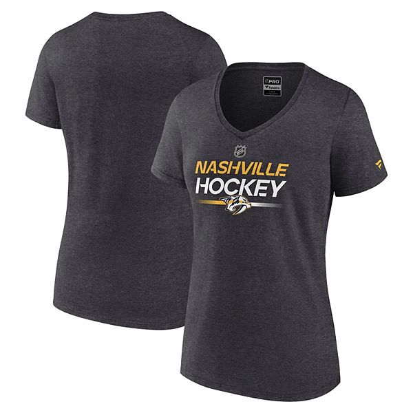 Women's Fanatics Heather Charcoal Nashville Predators Authentic Pro Primary V-Neck T-Shirt Fanatics