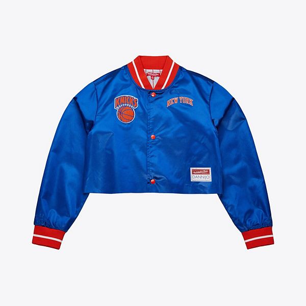 Women's Mitchell & Ness x DANNIJO Blue New York Knicks Cropped Satin Full-Snap Jacket Mitchell & Ness