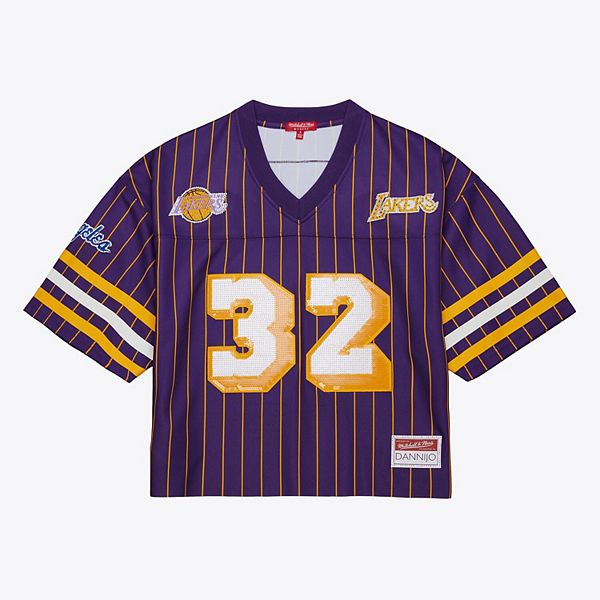 Women's Mitchell & Ness x DANNIJO Magic Johnson Purple Los Angeles Lakers Cropped Football Fashion Jersey Mitchell & Ness