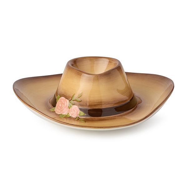 Certified International Ceramic Cow Girl Hat Chip n' Dip Serving Tray Certified International