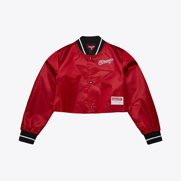 Women's Mitchell & Ness x DANNIJO Red Chicago Bulls Cropped Satin Full-Snap Jacket Mitchell & Ness