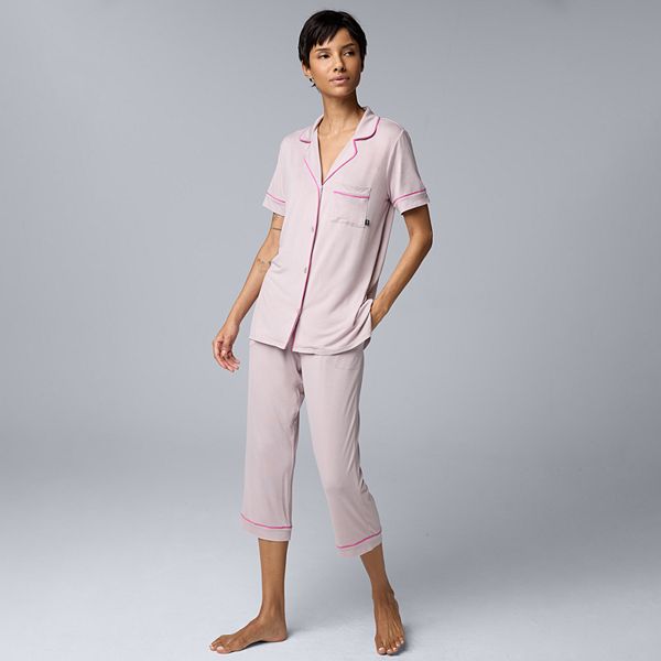 Women's Simply Vera Vera Wang Basic Luxury Notch Collar Pajama Shirt & Pajama Capris Set Simply Vera Vera Wang