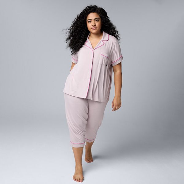 Plus Size Simply Vera Vera Wang Basic Luxury Pajama Shirt & Pajama Capris Set Simply Vera Vera Wang