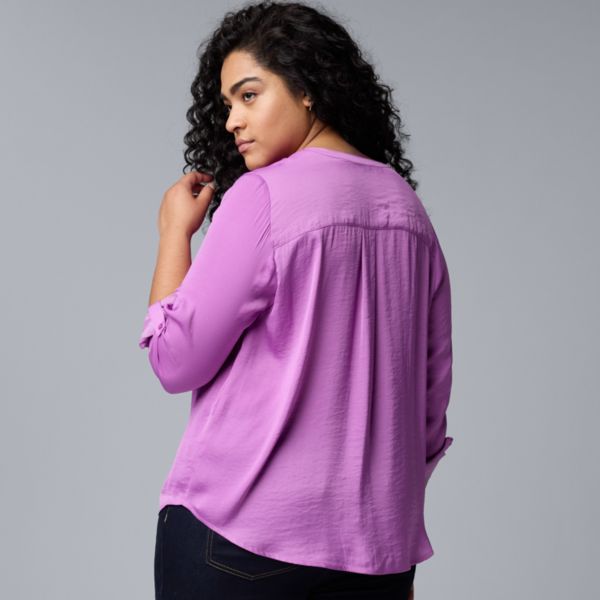 Plus Size Petite Simply Vera Vera Wang Roll-Tab Popover Blouse Simply Vera Vera Wang