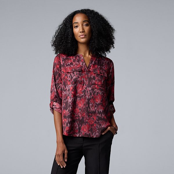 Petite Simply Vera Vera Wang Pockets Roll Tab Popover Blouse Simply Vera Vera Wang