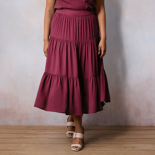 Plus Size LC Lauren Conrad Three Tiers Midi Skirt LC Lauren Conrad