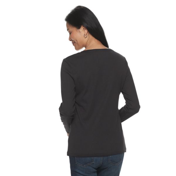 Petite Croft & Barrow® Essential Long-Sleeve V-Neck Top Croft & Barrow