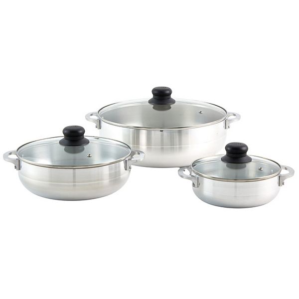 IMUSA Aluminum Polished Caldero 3-pc. Set with Glass Lid / IMUSA Juego de 3 Calderos en Aluminio Pulido con Tapas de Vidrio Imusa