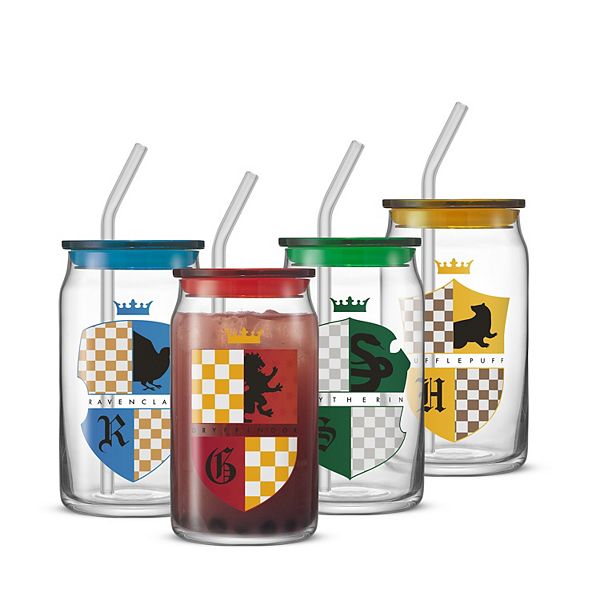 JoyJolt Harry Potter 4-Piece House Crests Tumbler Glasses with Lids JoyJolt