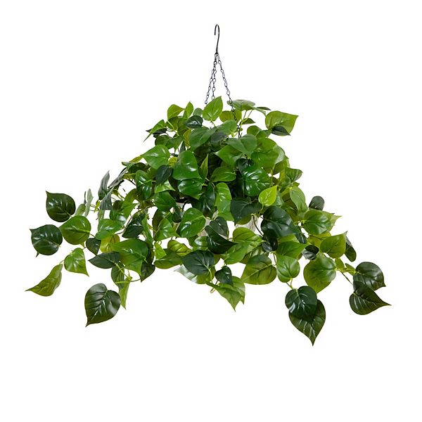 nearly natural 24-in. UV Resistant 50-Light Artificial Philodendron Plant Hanging Basket Nearly Natural