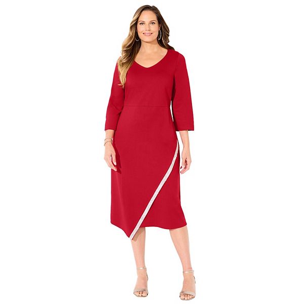 Catherines Women's Plus Size Asymmetrical Bell Sleeve Ponte Dress Catherines