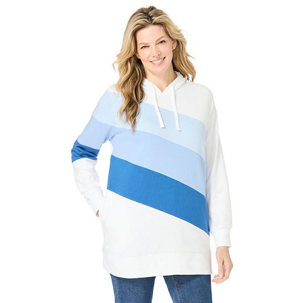 Woman Within Women's Plus Size Color Block Hoodie Sweatshirt Woman Within