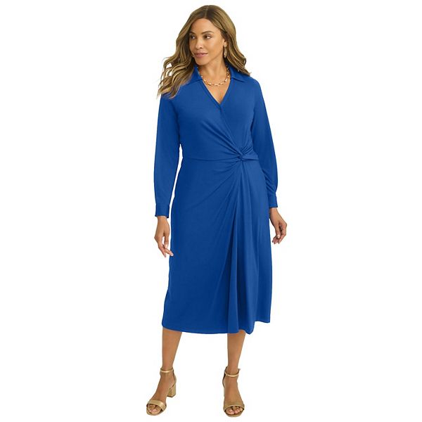 Jessica London Women's Plus Size Side Knot Midi Wrap Dress Jessica London