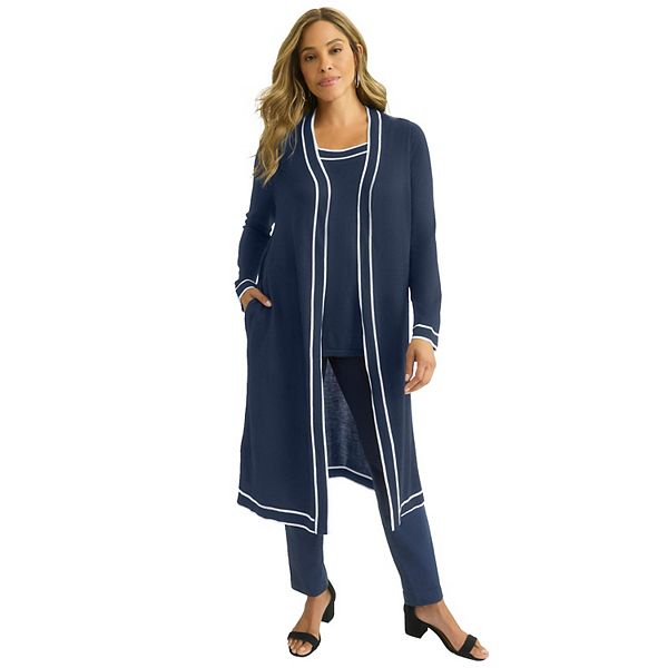 Jessica London Women's Plus Size Tipped Duster Cardigan Jessica London