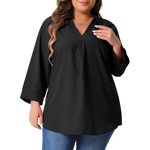 Plus Size Tops for Women V Neck Long Sleeve Flowy Blouse Work Chiffon Shirts Agnes Orinda