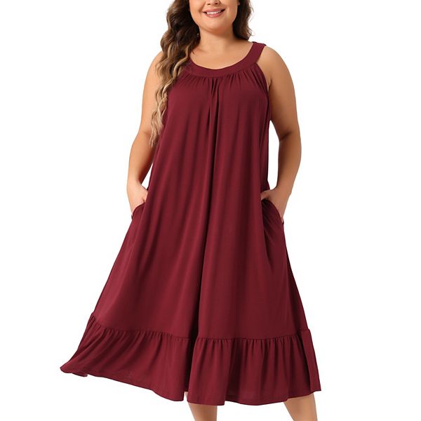 Plus Size Women's Nightgown Sleeveless Sleepwear Wide Strap Chemise Pleated Nightdress with Pockets Agnes Orinda