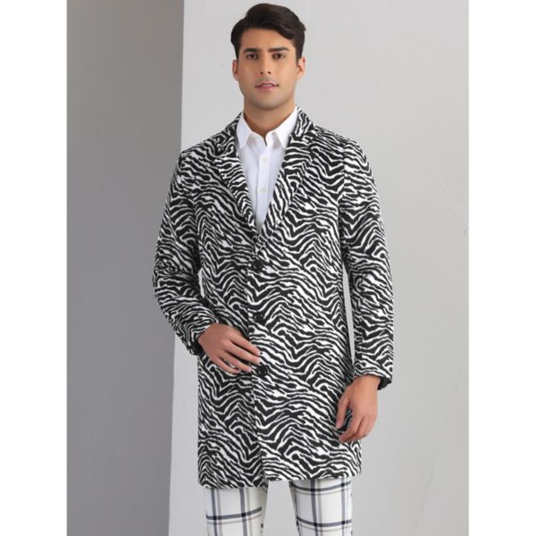 Animal Printed Trench Coat for Men's Notched Lapel Classic Vintage Winter Overcoats Lars Amadeus