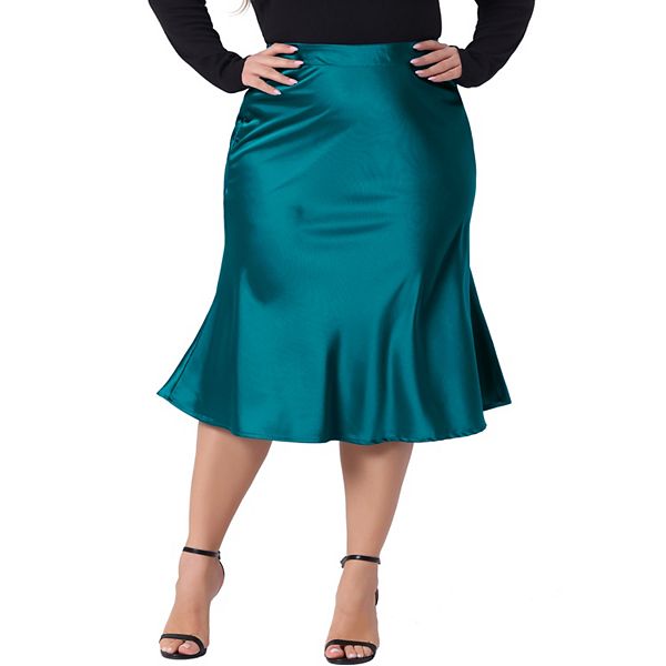 Plus Size Silky Satin Skirt for Women High Waist Hidden Elasticized Waistband A Line Midi Skirt Agnes Orinda