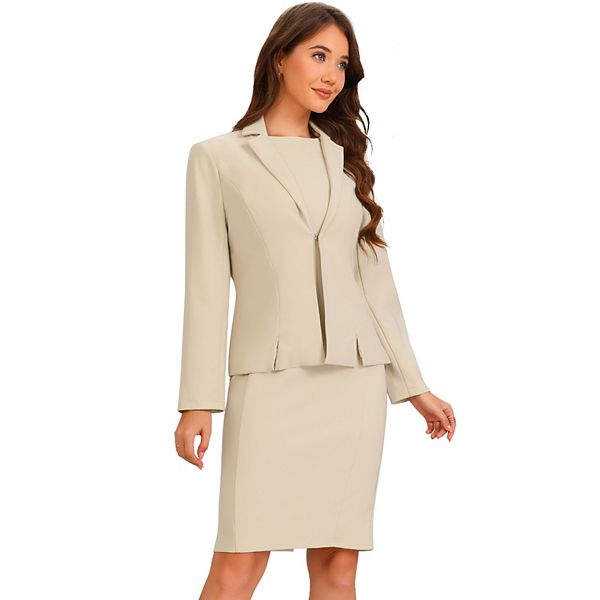 Dress Suit Sets for Women's 2 Piece Business Casual Sleeveless Dress and Long Sleeve Blazer Allegra K