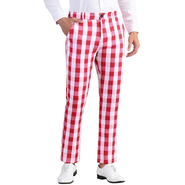 Gingham Plaid Pants for Men's Checked Pattern Trousers Flat Front Business Tartan Dress Pants Lars Amadeus