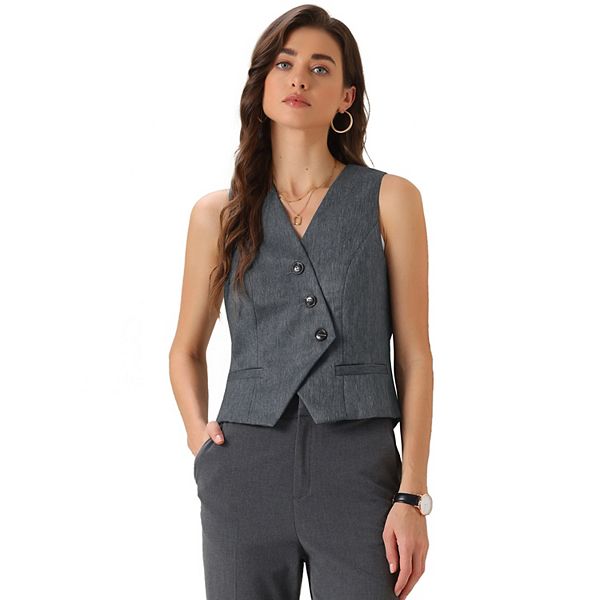 Vest Waistcoat for Women's Dressy Casual V-Neck Button-Down Sleeveless Cropped Top Vest Inspire Chic