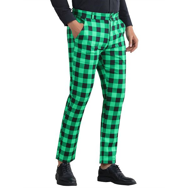 Plaid Golf Pants for Men's Regular Fit Color Block Tartaned Pattern Checked Dress Trousers Lars Amadeus