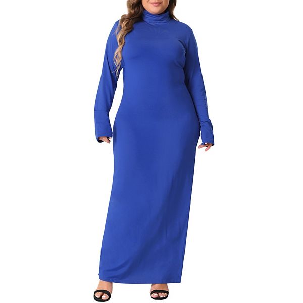 Plus Size Women's Basic Maxi Dresses Turtleneck Long Sleeve Bodycon Party Long Pencil Dress Agnes Orinda