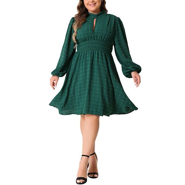 Plus Size Dress for Women Halter Neck Lantern Sleeve Front Hollow Club Midi Dresses Agnes Orinda