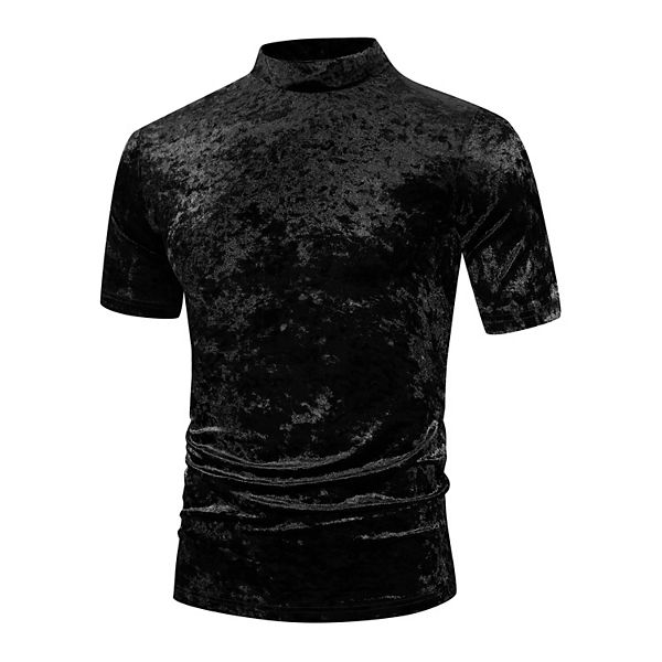 Velvet T-Shirts for Men's Short Sleeves Mock Neck Pullover Velour Tee Tops Lars Amadeus