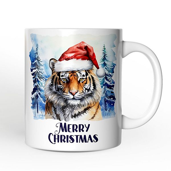 Tiger with Santa Hat Mug, Winter Forest Christmas Gift OrnamentallyYou