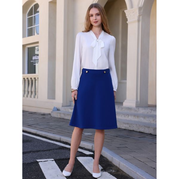 Women's Solid Flare Skirt High Waist Casual Work A-Line Midi Skirts Inspire Chic