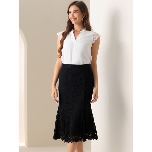 Lace Pencil Skirt for Women's Office Work Bodycon Fishtail Midi Skirts Inspire Chic