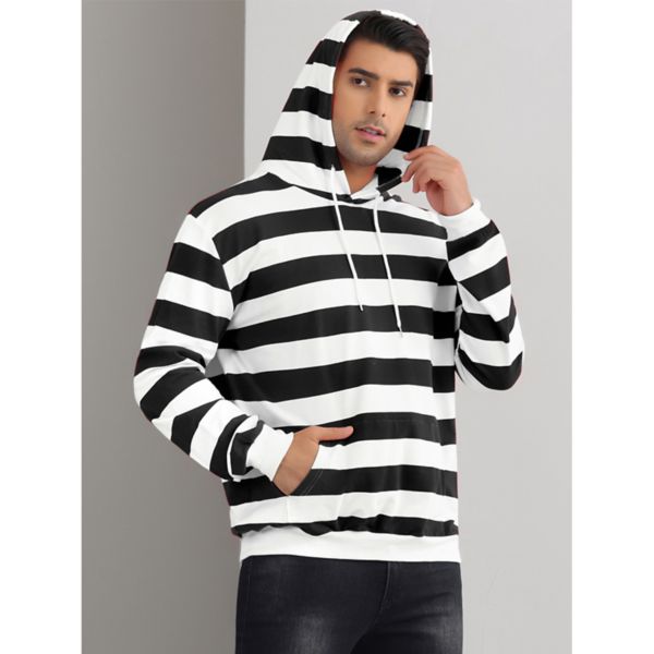 Striped Sweatshirt for Men's Long Sleeves Drawstring Pullover Hooded Sweatshirts Hoodie Lars Amadeus